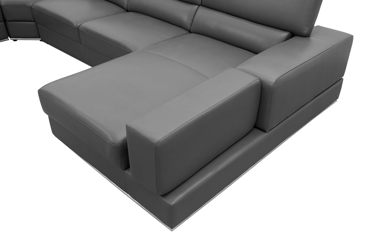 Nella Dark Grey Italian Leather U-Shaped Sectional