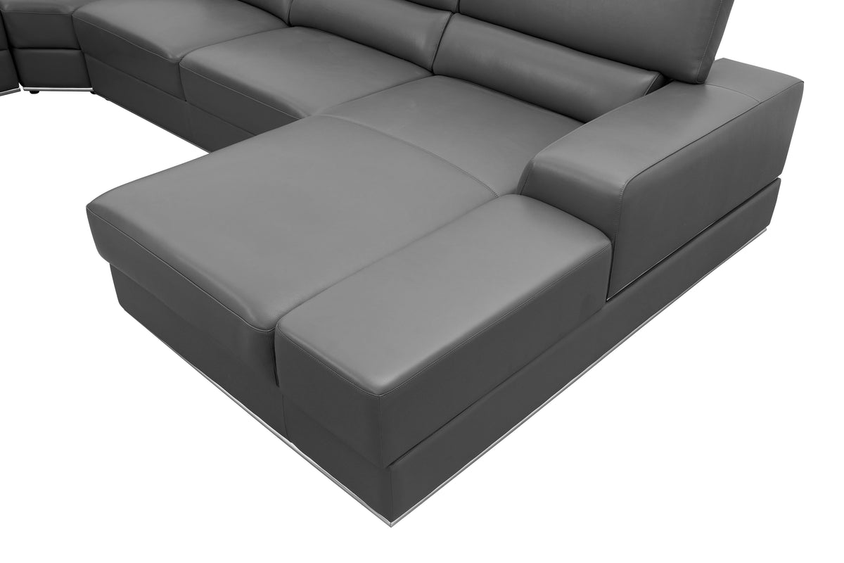 Nella Dark Grey Italian Leather U-Shaped Sectional