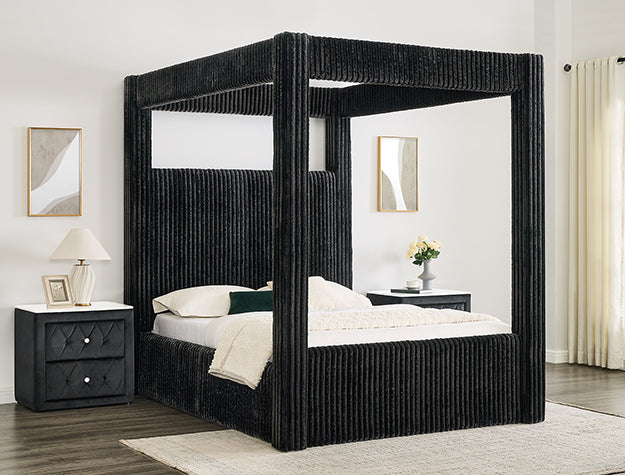 Carla Black Canopy Bed — Velvet Upholstery, Queen or King