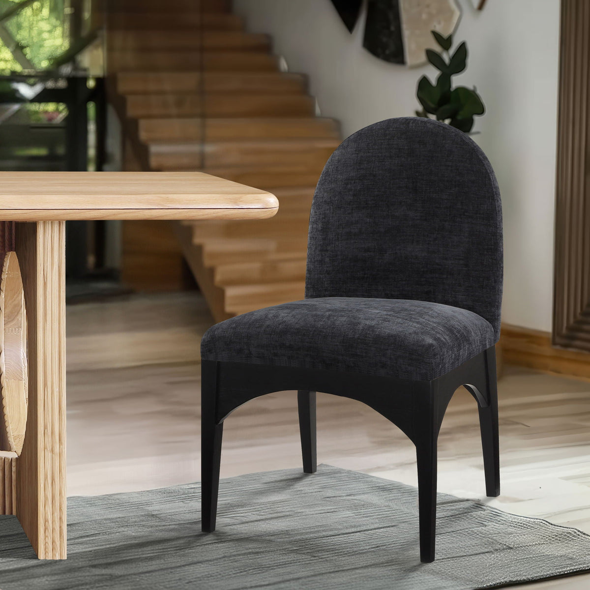 Waldorf - Chenille Dining Side Chair with Black Legs