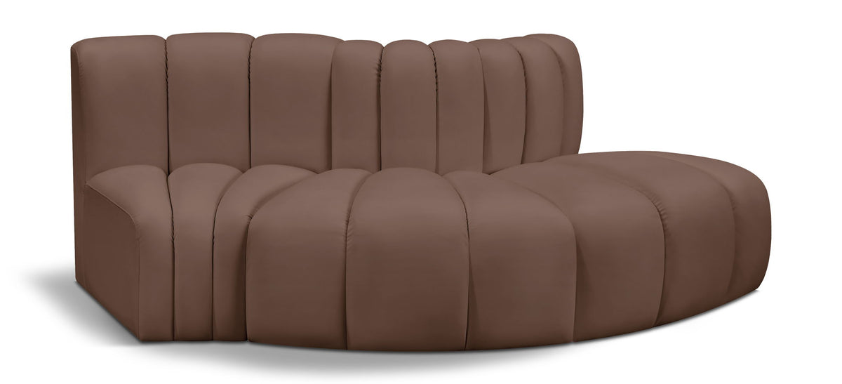 Arc Faux Leather Modular Sectional — 3-Piece Sofa — Brown