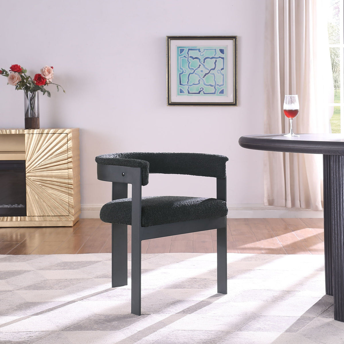 Romeo - Boucle Dining Chair (Set of 2) with Black Base
