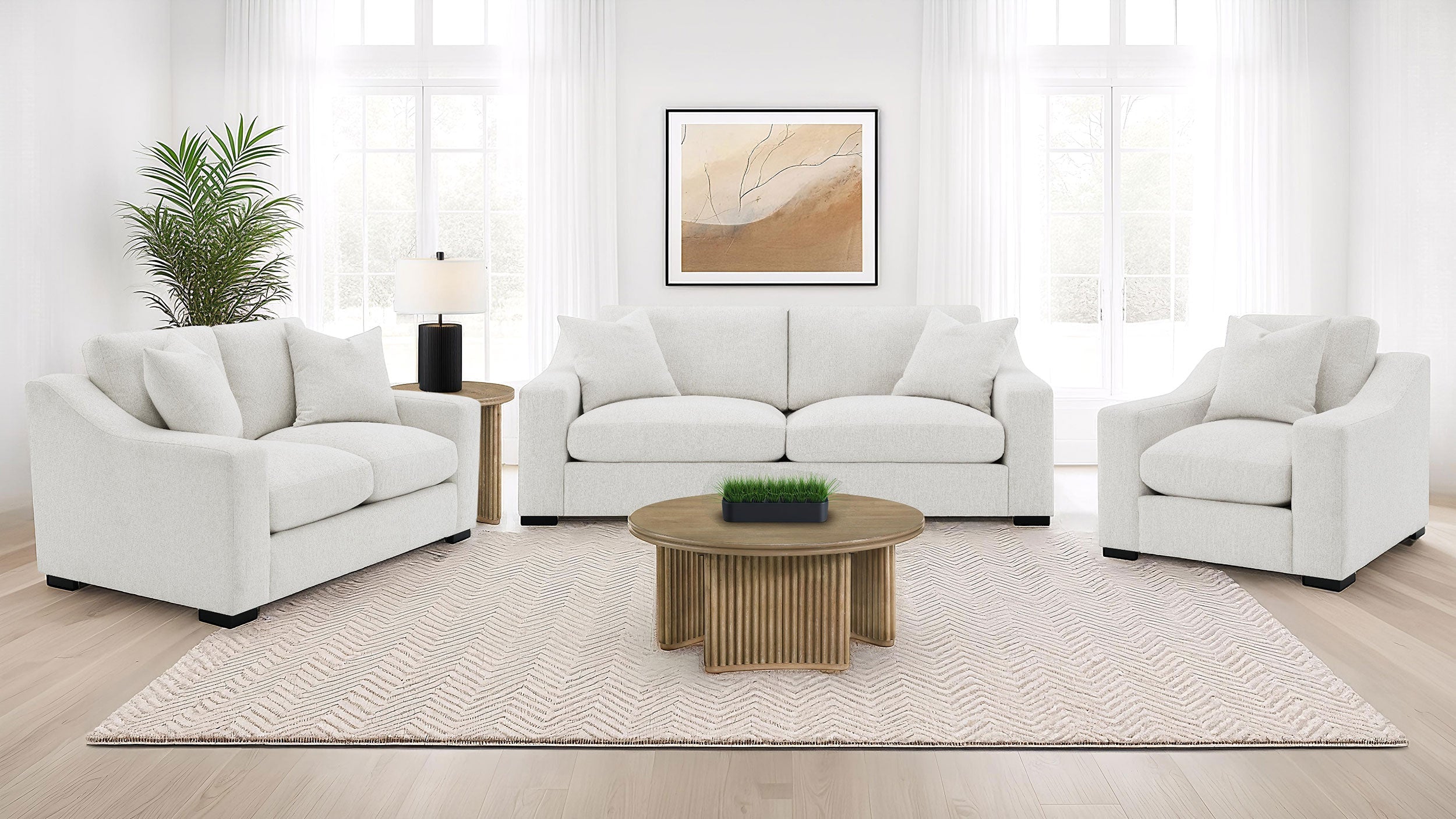 Ashlyn Upholstered Sloped Arm Sofa Set