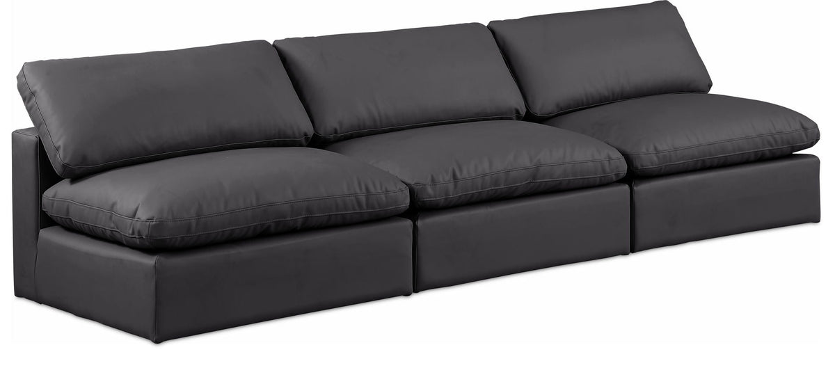 Comfy Faux Leather Modular Sectional — 3-Piece Armless Sofa — Black
