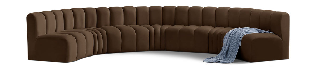 Arc Velvet Modular Sectional — 7-Piece U-Shaped Sectional — Brown
