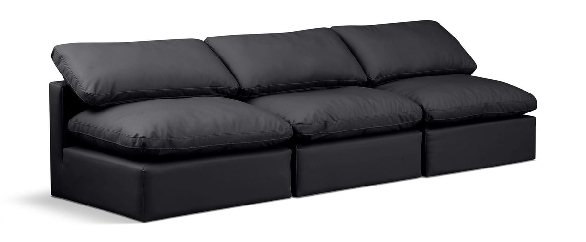 Indulge Faux Leather Modular Sectional — 3-Piece Armless Sofa — Black