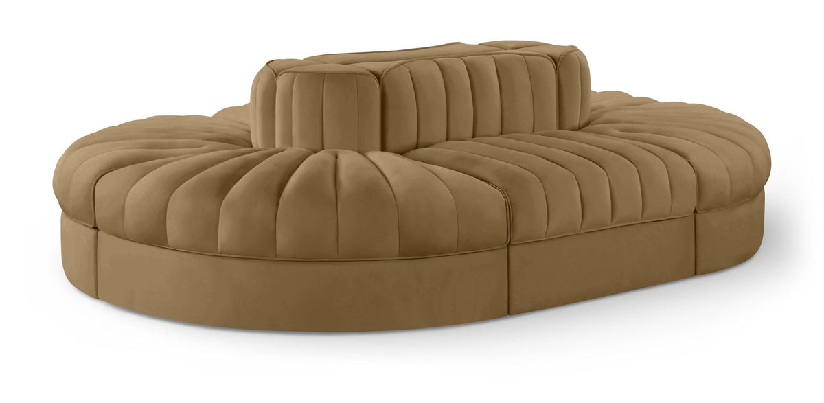 Rummi Performance Velvet Modular Sectional — 6-Piece Oval Sectional — Saddle