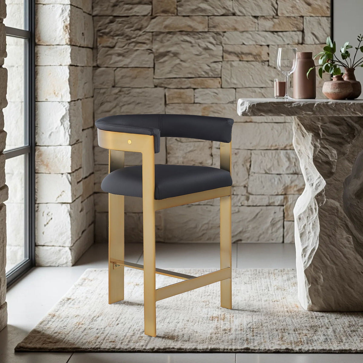 Romeo - Faux Leather Counter Stool (Set of 2) with Gold Base