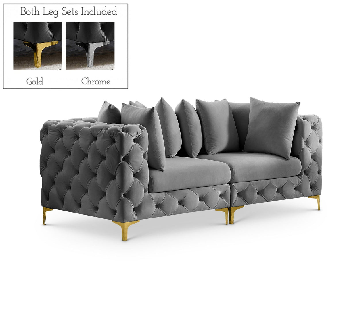 Tremblay Velvet Modular Sectional — 2-Piece Sofa — Grey