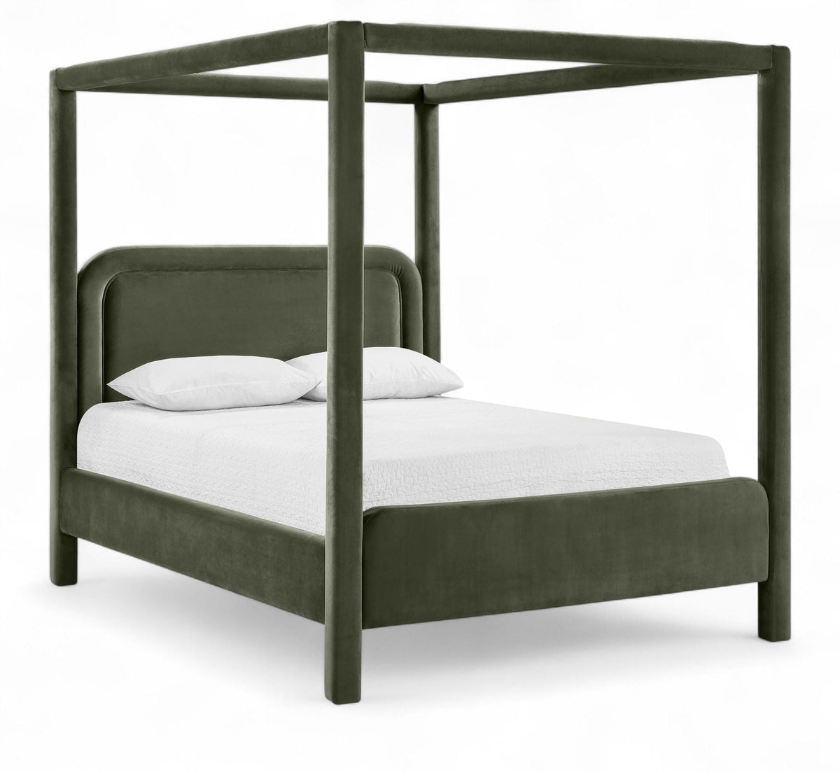 Salina Velvet Upholstered Canopy Bed — 10 Colors, Twin to King