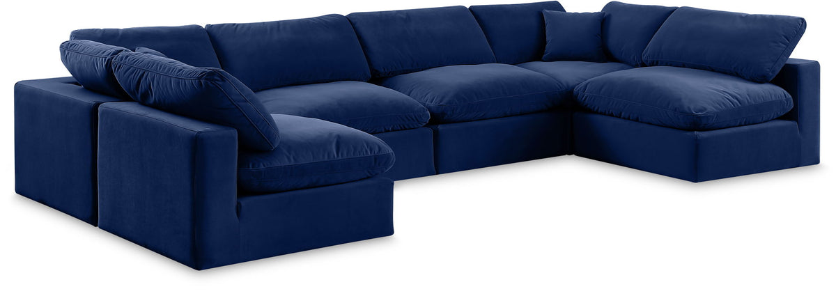 Comfy Velvet Modular Sectional — 6-Piece Armless Sectional — Navy