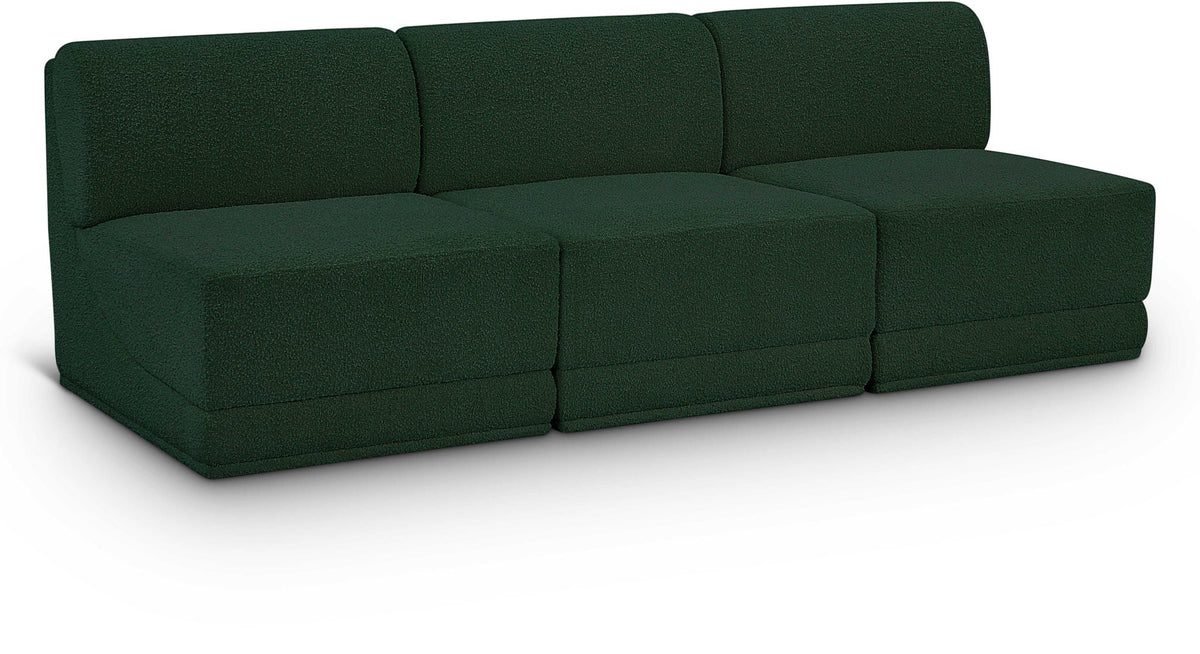 Ollie Boucle Modular Sectional — 3-Piece Armless Sofa — Green