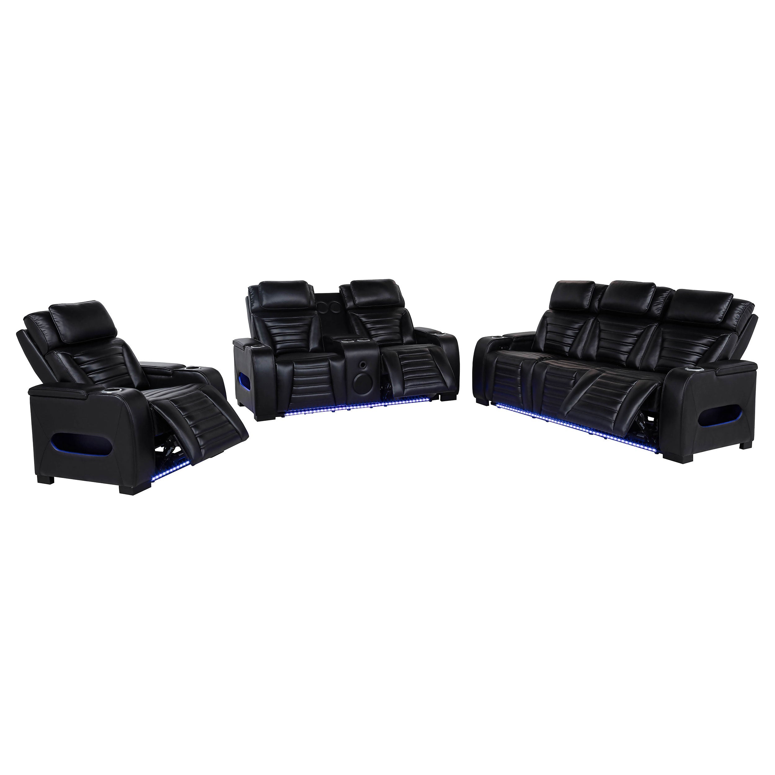 Zuma Faux Leather Dual Power LED Sofa Set