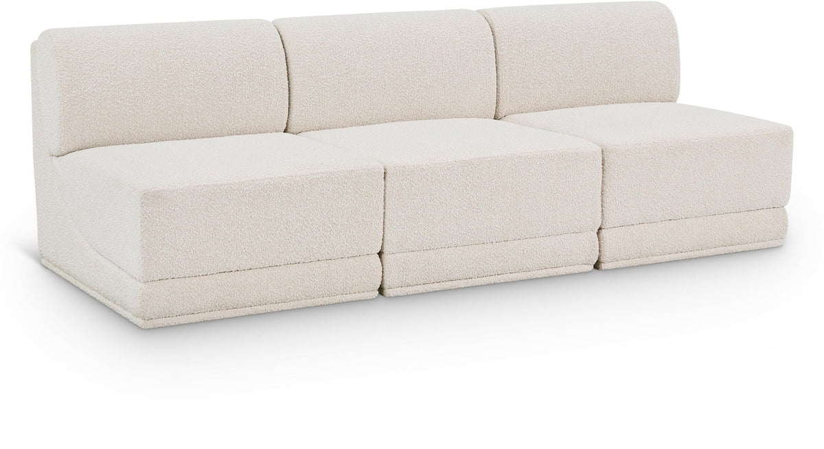Ollie Boucle Modular Sectional — 3-Piece Armless Sofa — Cream