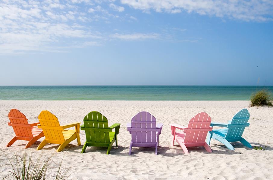 Rainbow Chairs On Beach Giclee Canvas