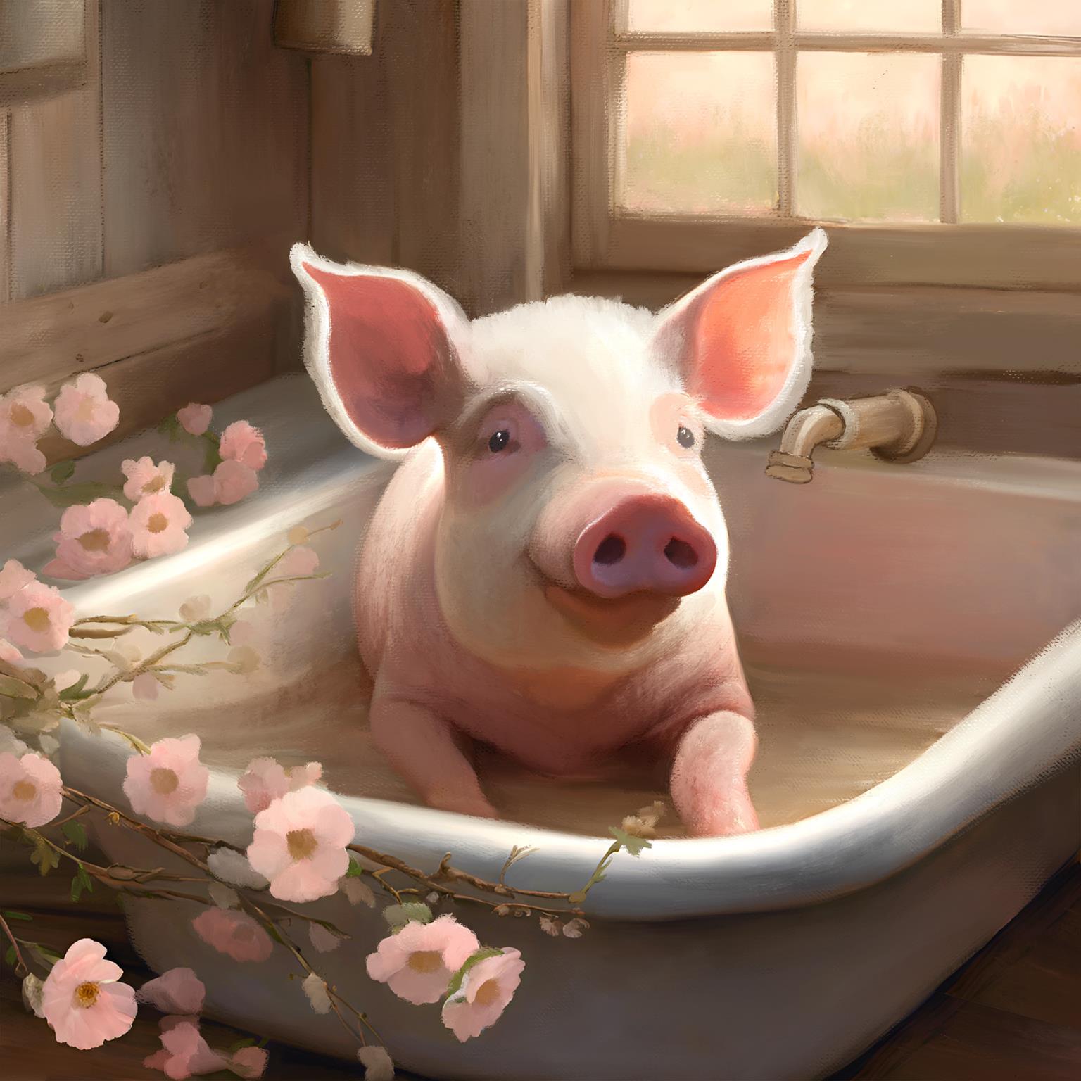 Pig Bath By Elizabeth Medley Giclee Canvas