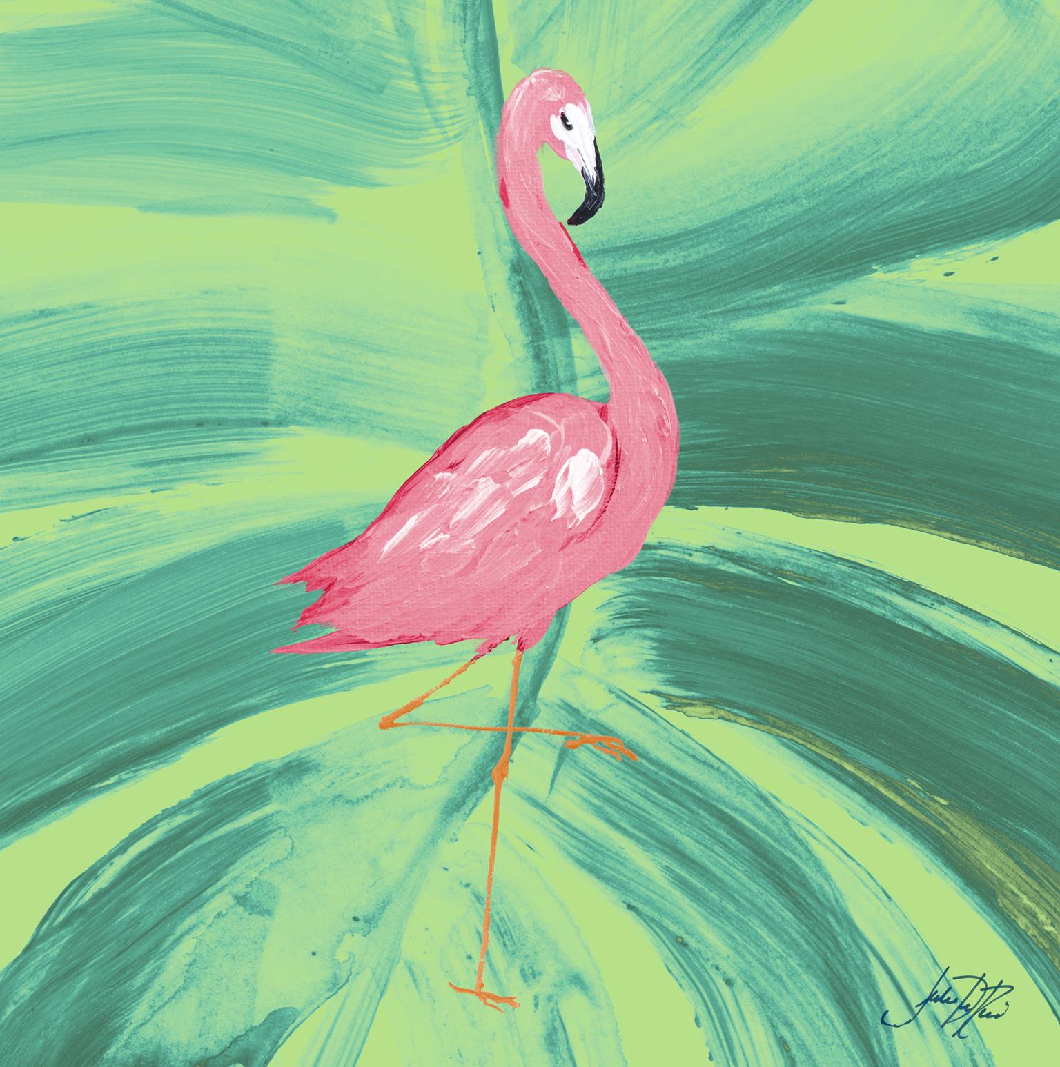 Fancy Flamingo On Palm By Julie Derice Giclee Canvas