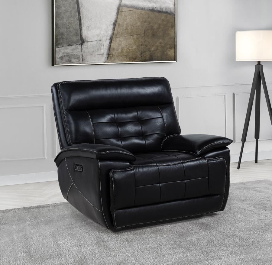 Hewitt Leather Upholstered Dual Power Recliner Chair Black