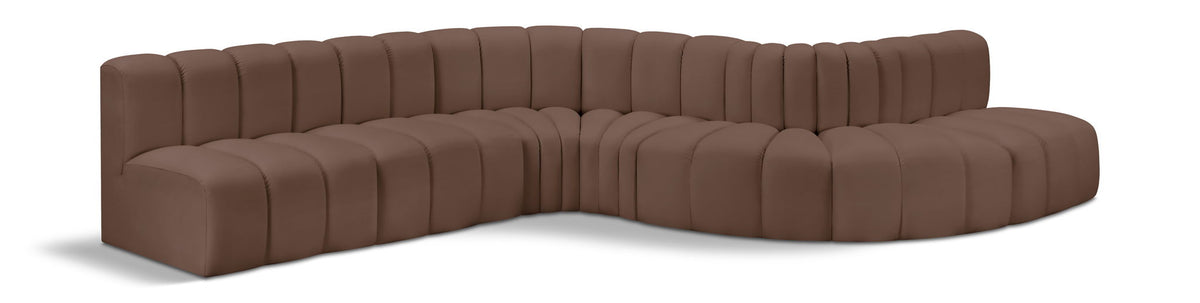 Arc Faux Leather Modular Sectional — 7-Piece Sofa — Brown