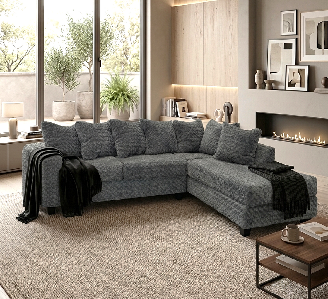 610 2-Piece Sectional with Chaise — 7 Matching Pillows, 5 Colorways