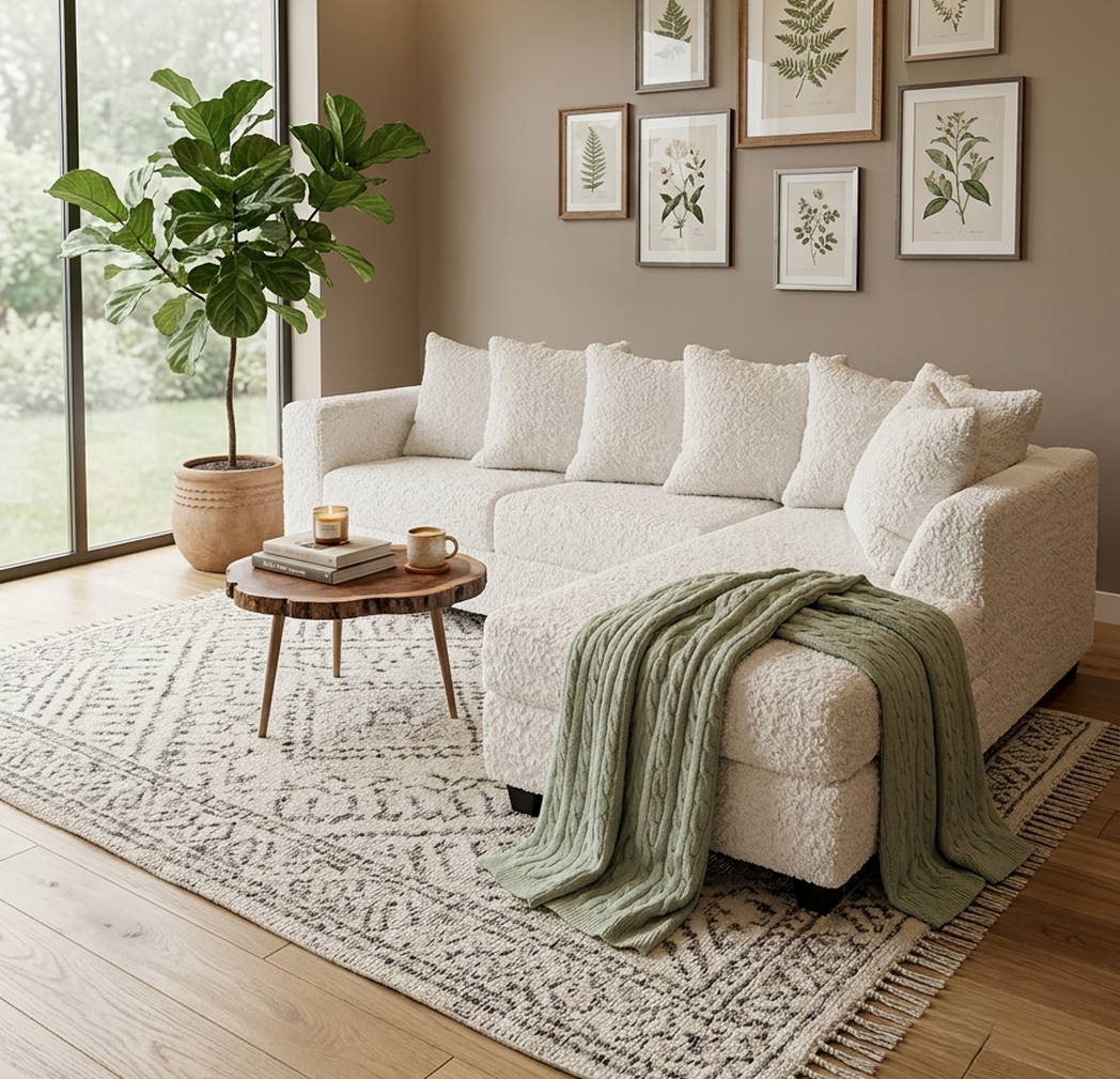 610 2-Piece Sectional with Chaise — 7 Matching Pillows, 5 Colorways