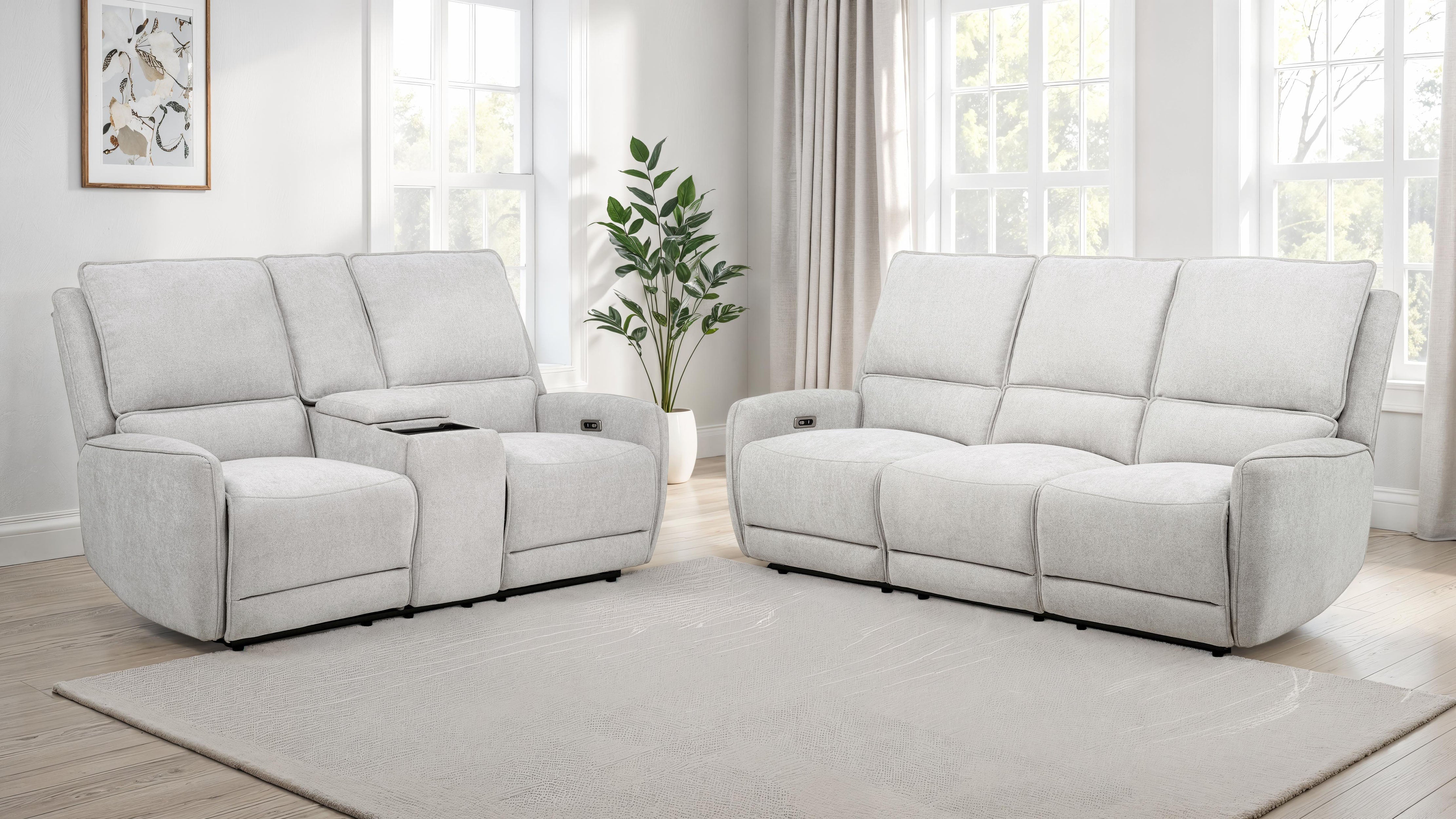 Sylmar Chenille Power Reclining Sofa Set Dove Grey