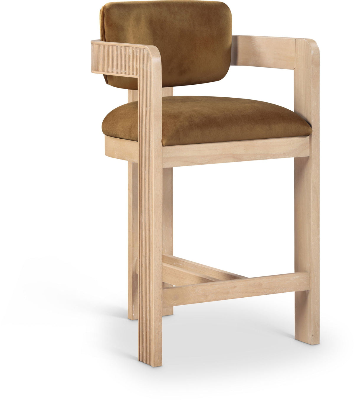 Sacha - Velvet Stool with Natural Base