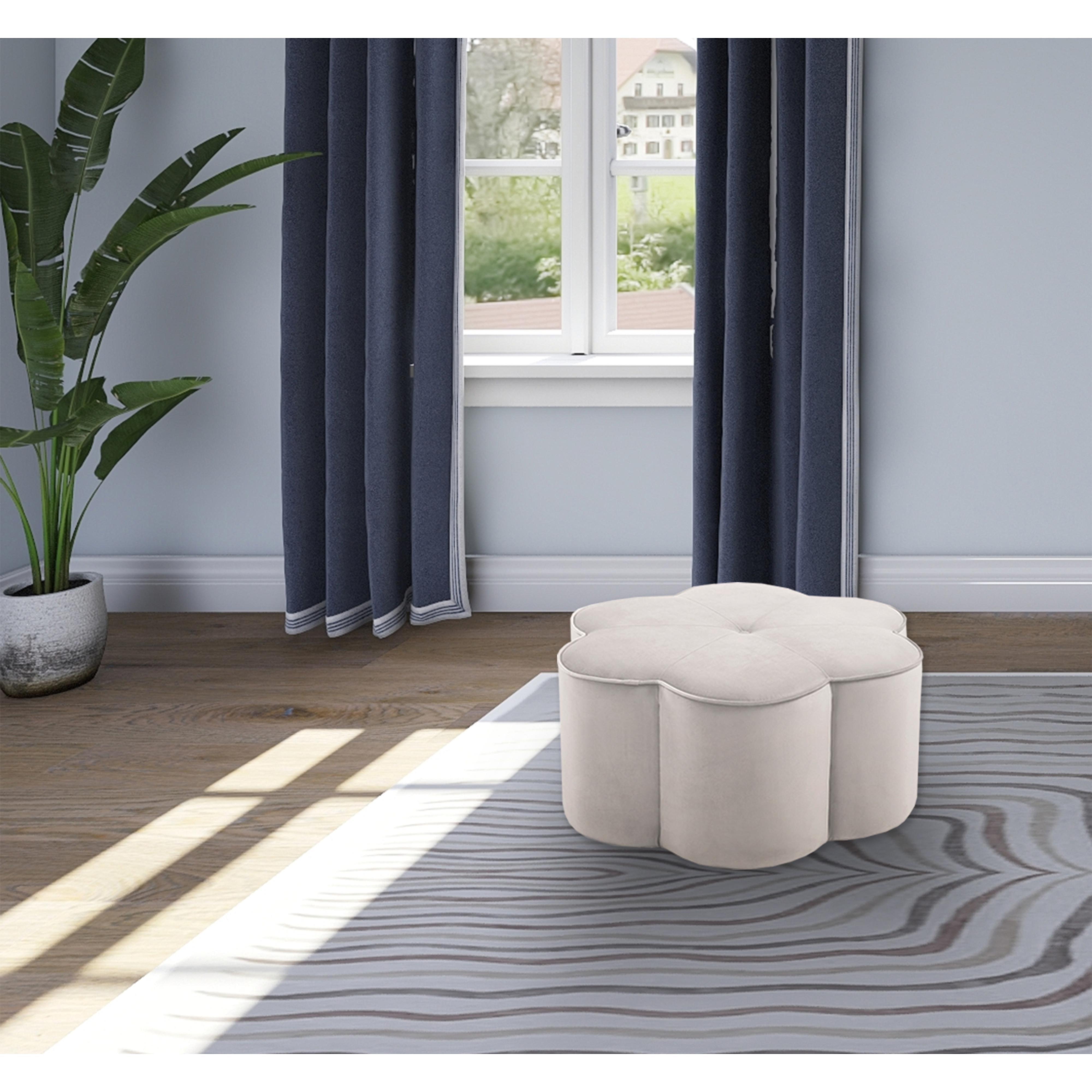 Meridian Daisy Cream Velvet Ottoman