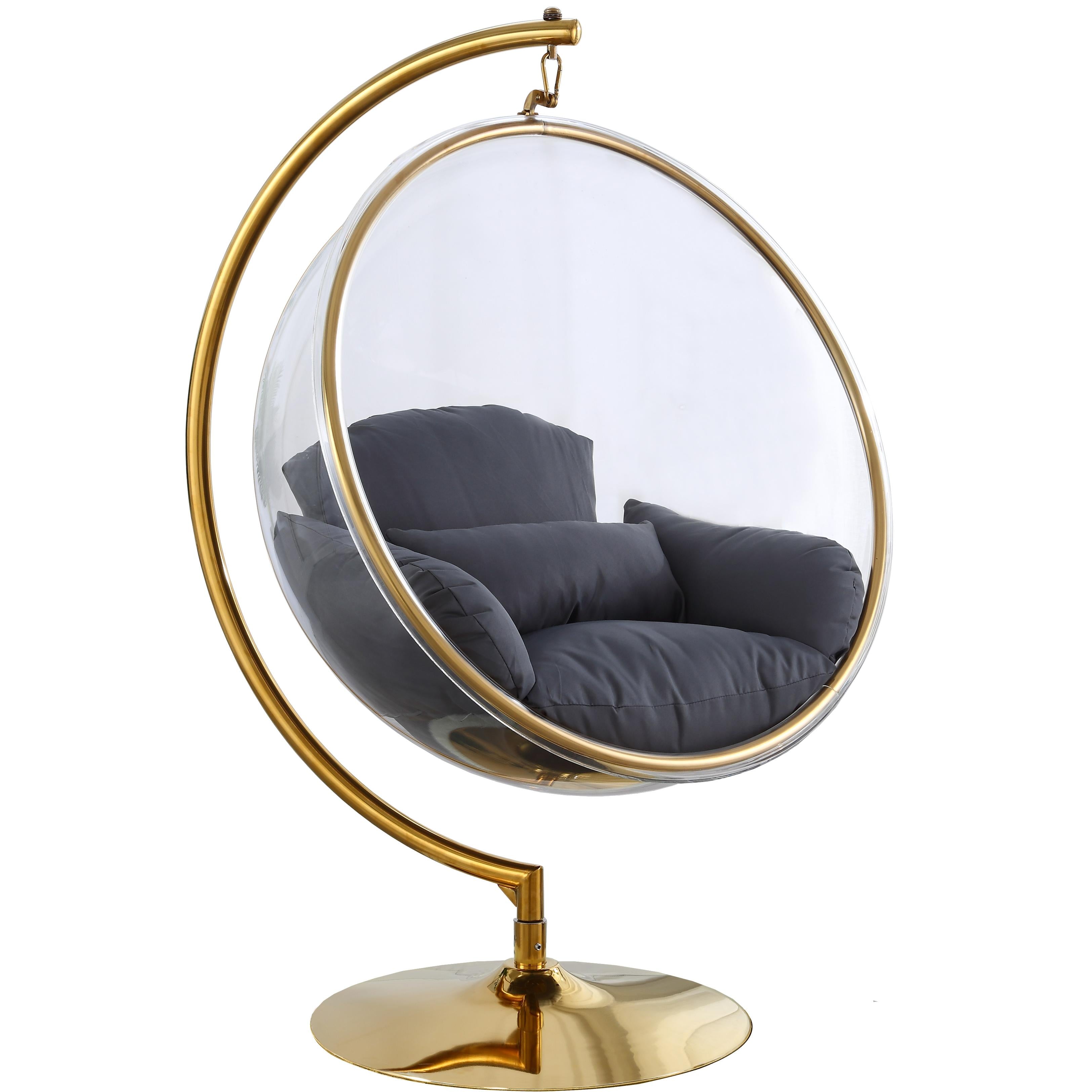 Meridian Luna Grey Fabric Acrylic Swing Bubble Accent Chair (2 Boxes)