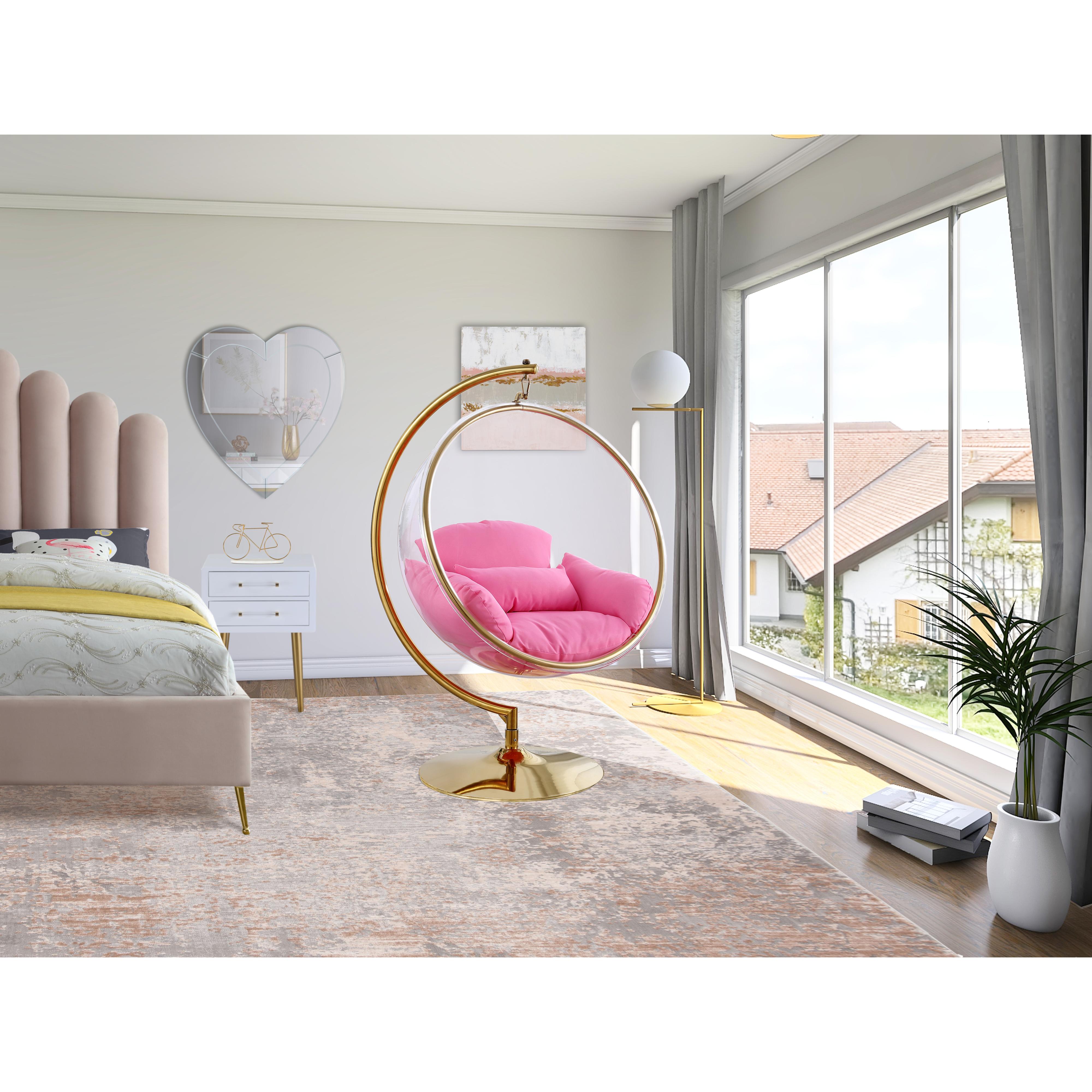 Meridian Luna Pink Fabric Acrylic Swing Bubble Accent Chair (2 Boxes)