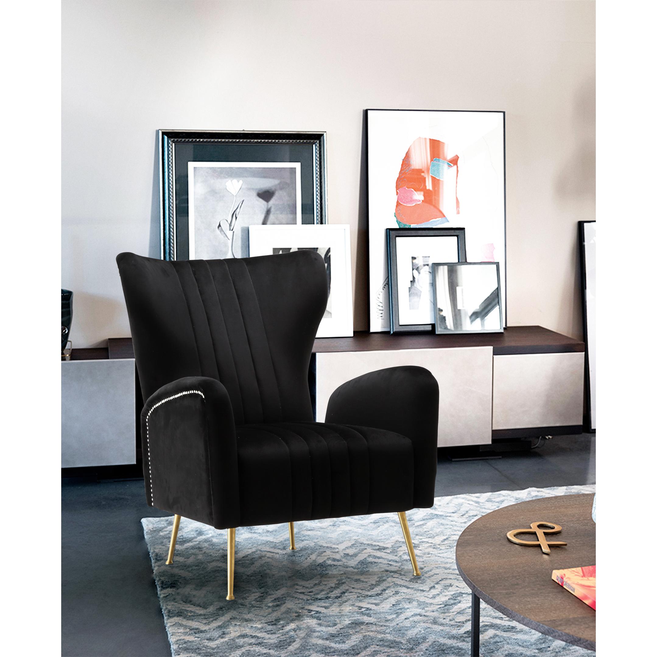 Meridian Opera Black Velvet Accent Chair