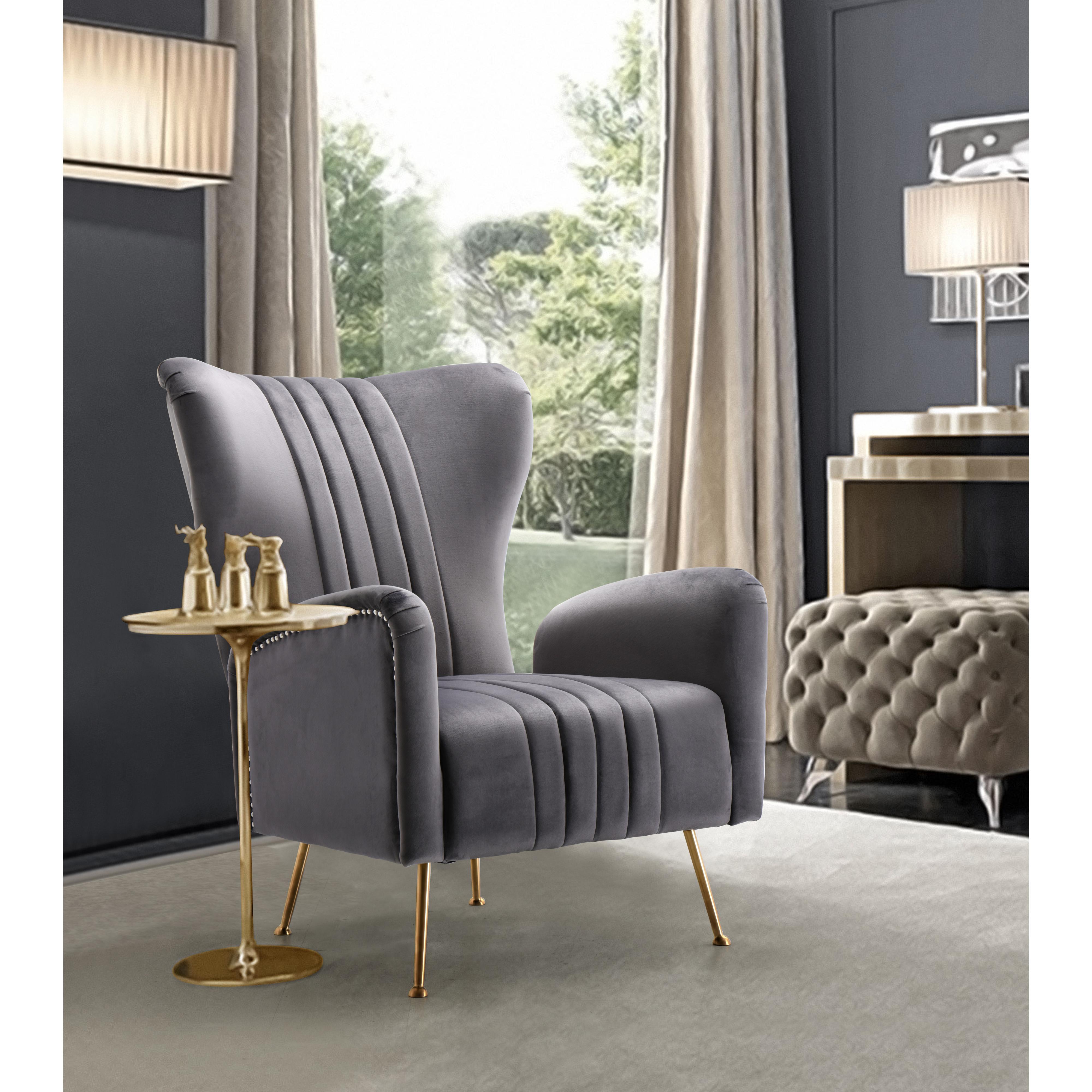 Meridian Opera Grey Velvet Accent Chair