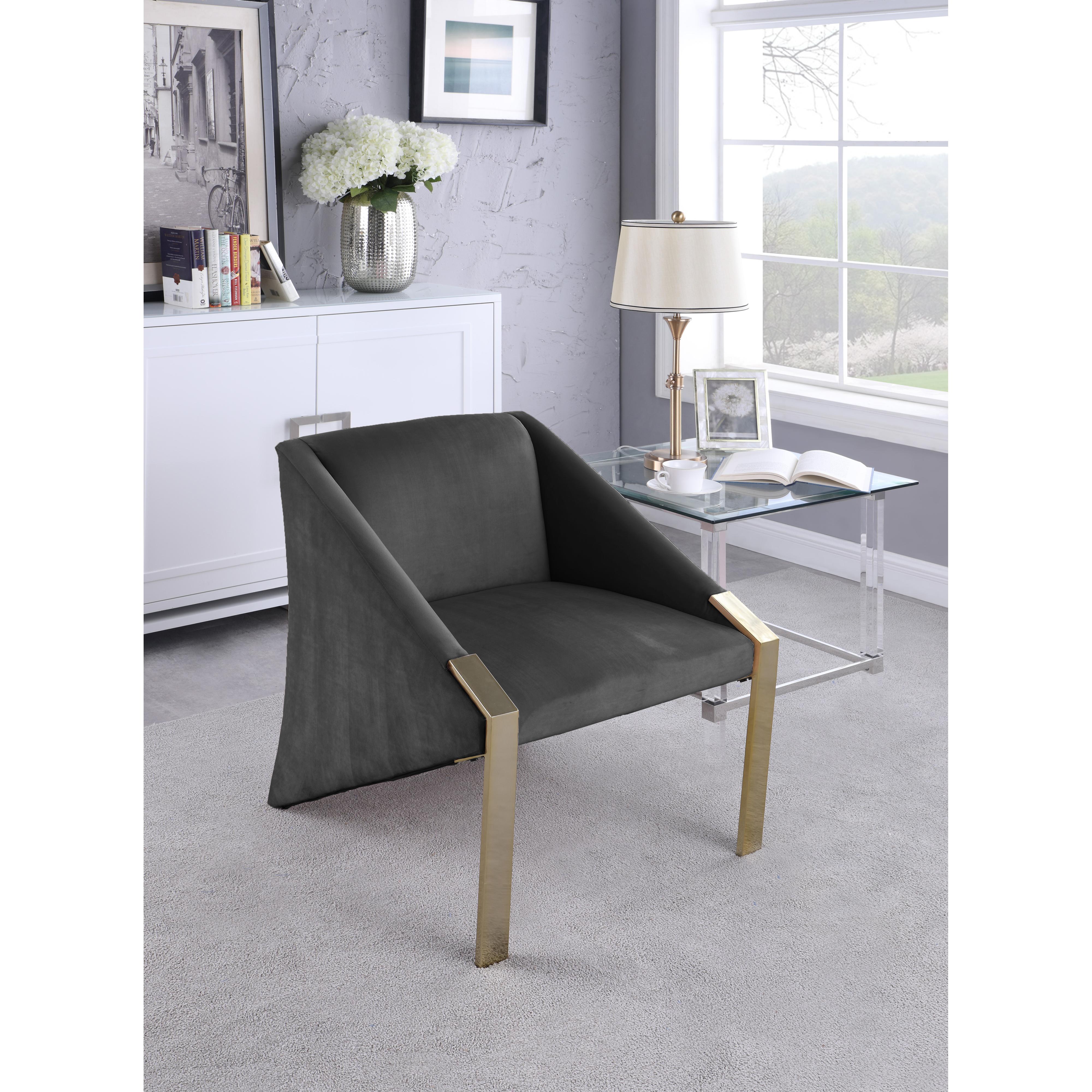 Meridian Rivet Grey Velvet Accent Chair