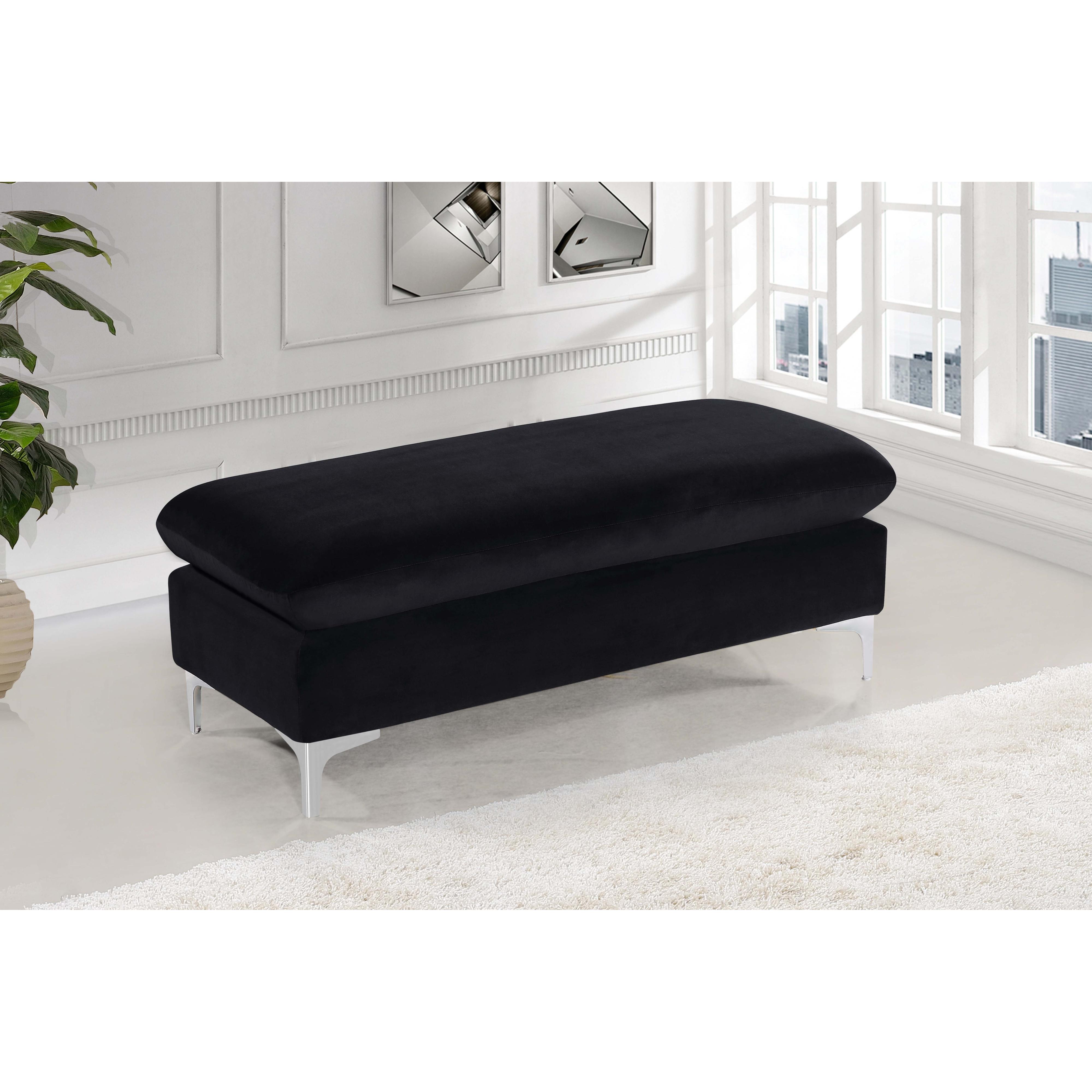 Meridian Naomi Black Velvet Ottoman