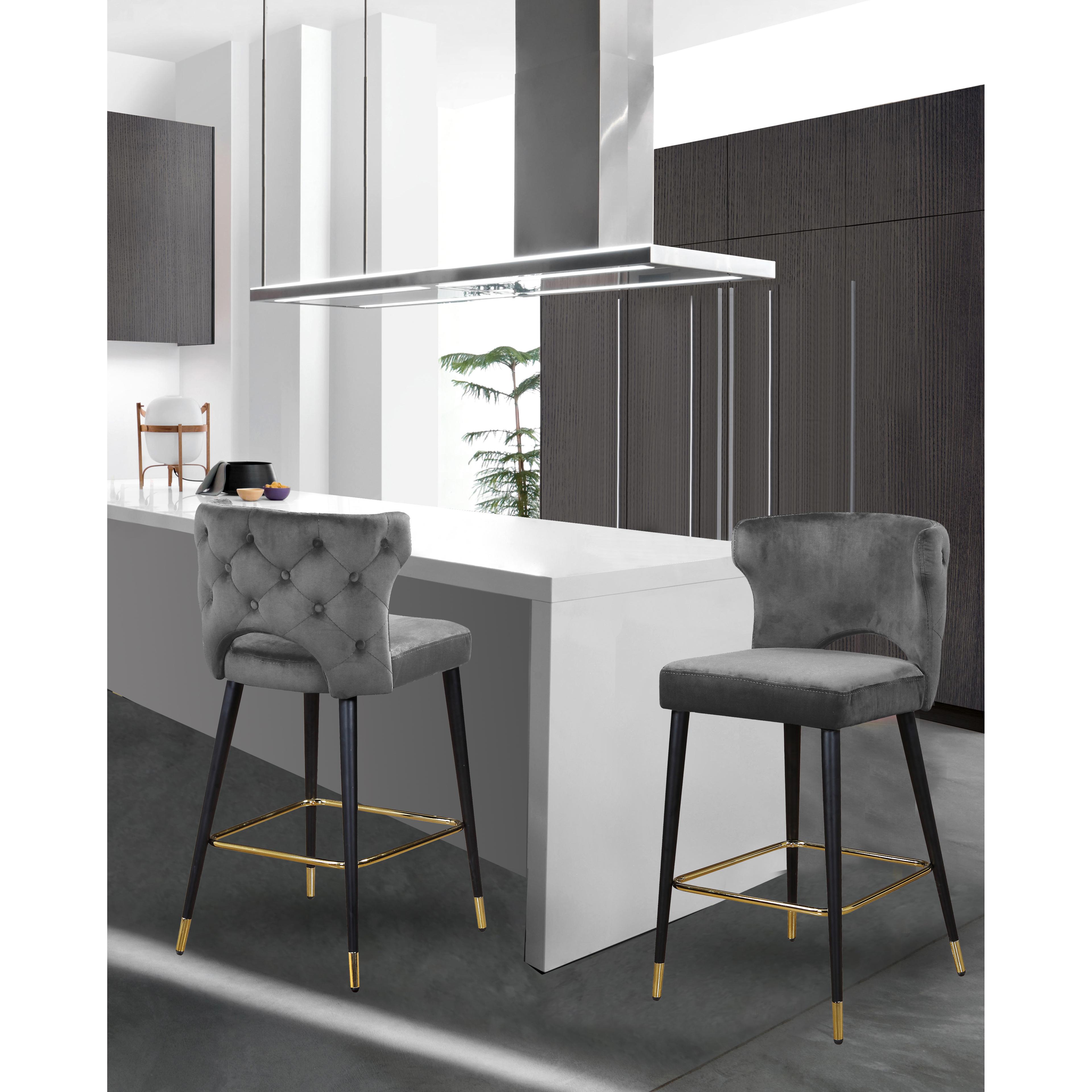 Meridian Kelly Grey Velvet Stool