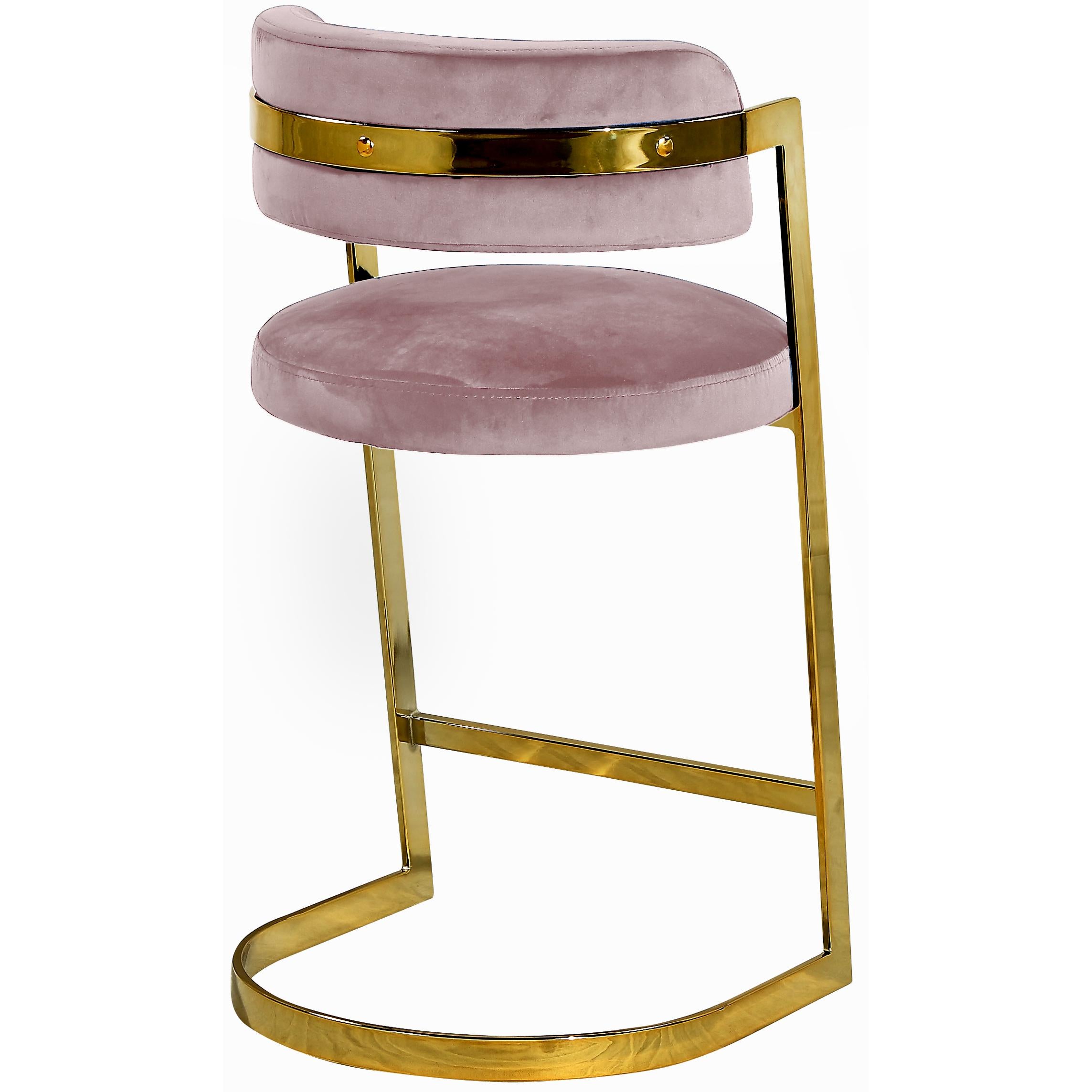 Meridian Stephanie Pink Velvet Stool