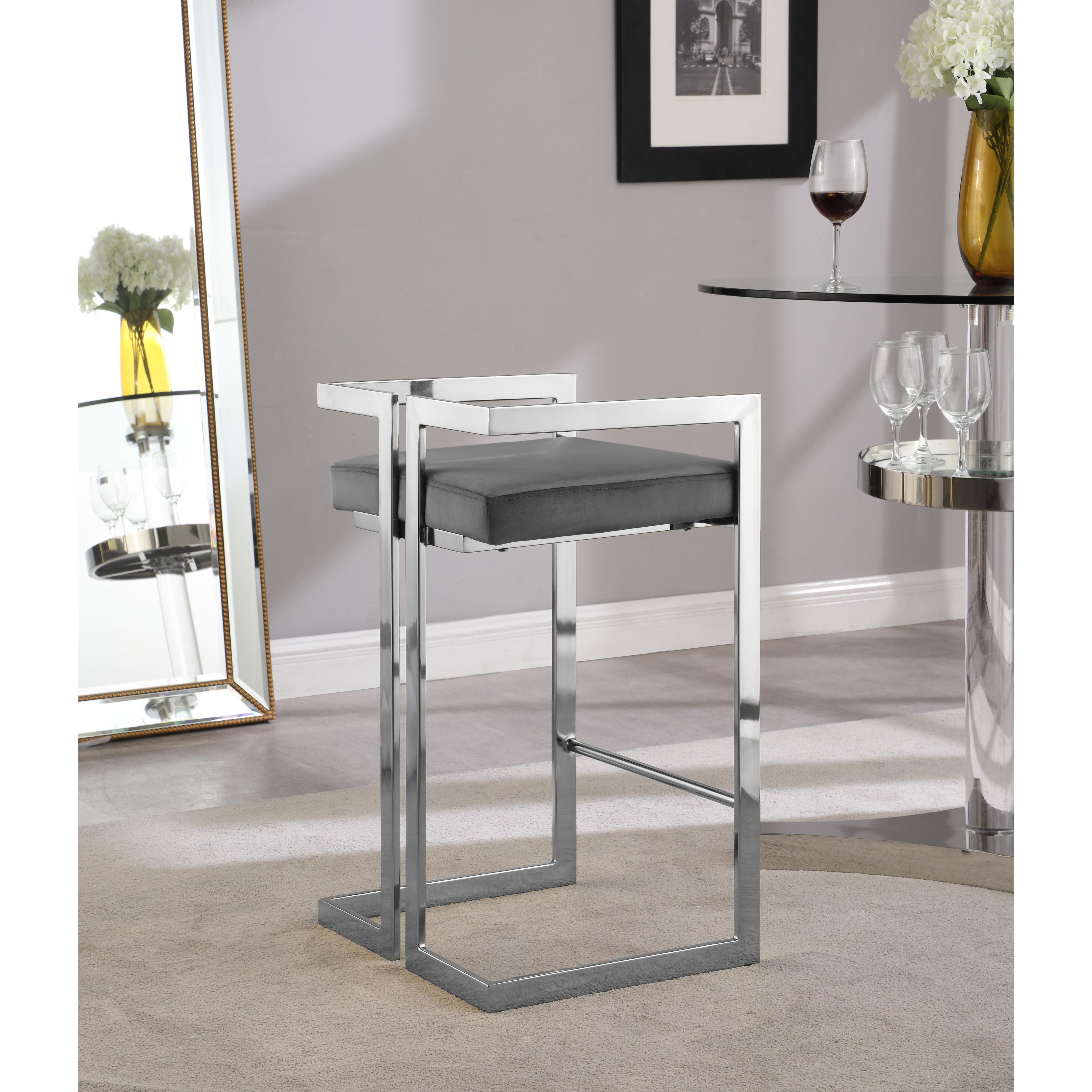 Meridian Ezra Grey Velvet Stool
