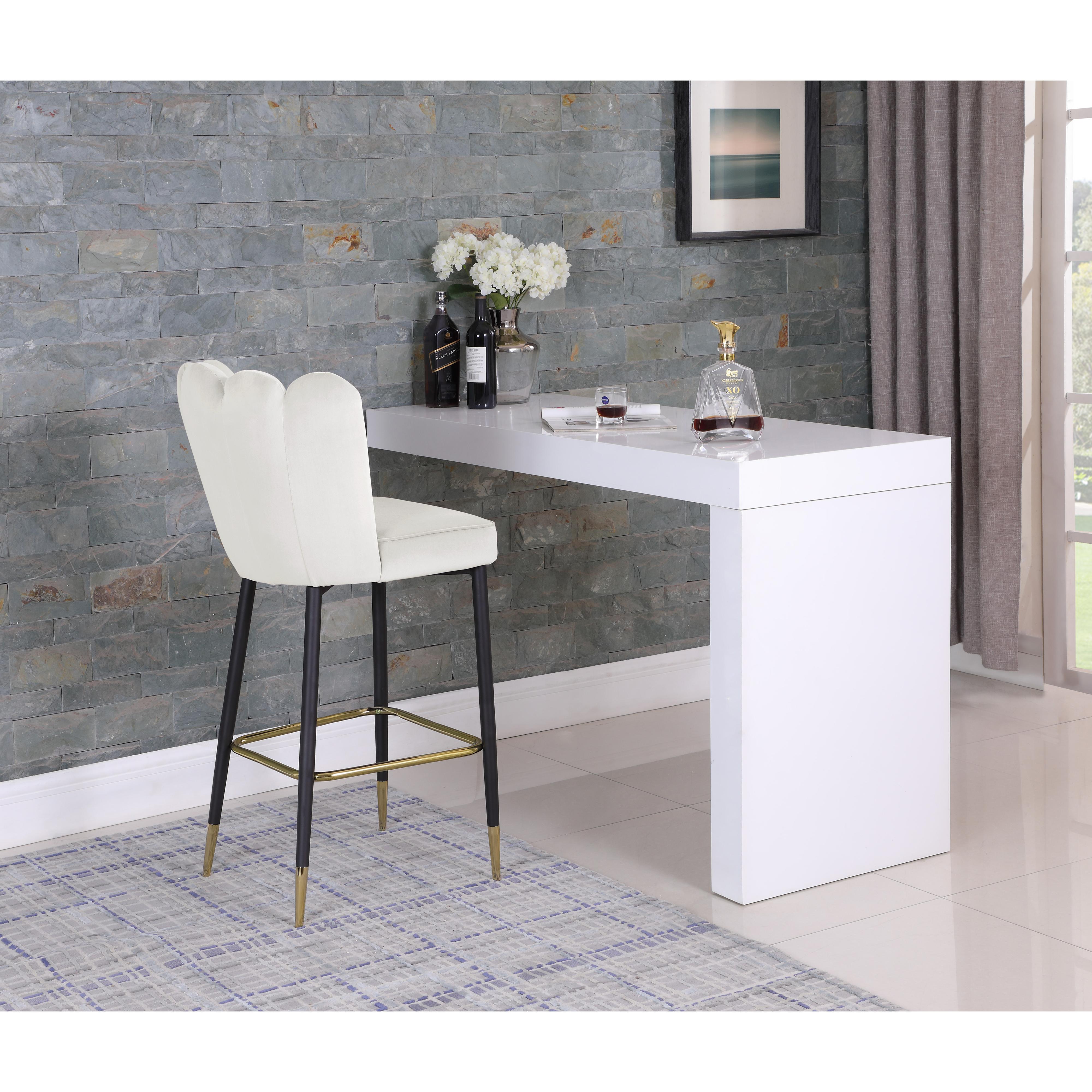 Meridian Lily Cream Velvet Stool