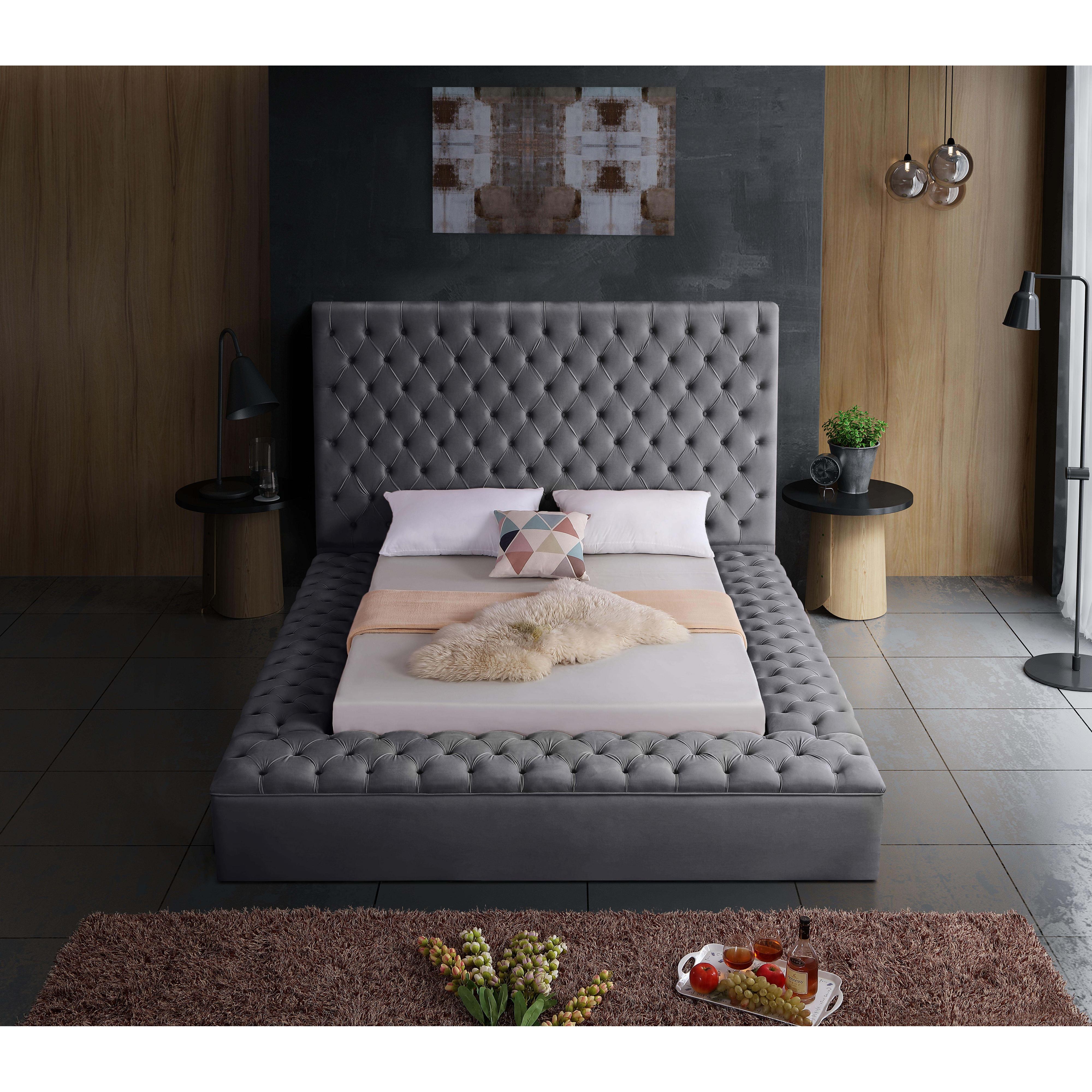 Meridian Bliss Grey Velvet King Bed (3 Boxes)