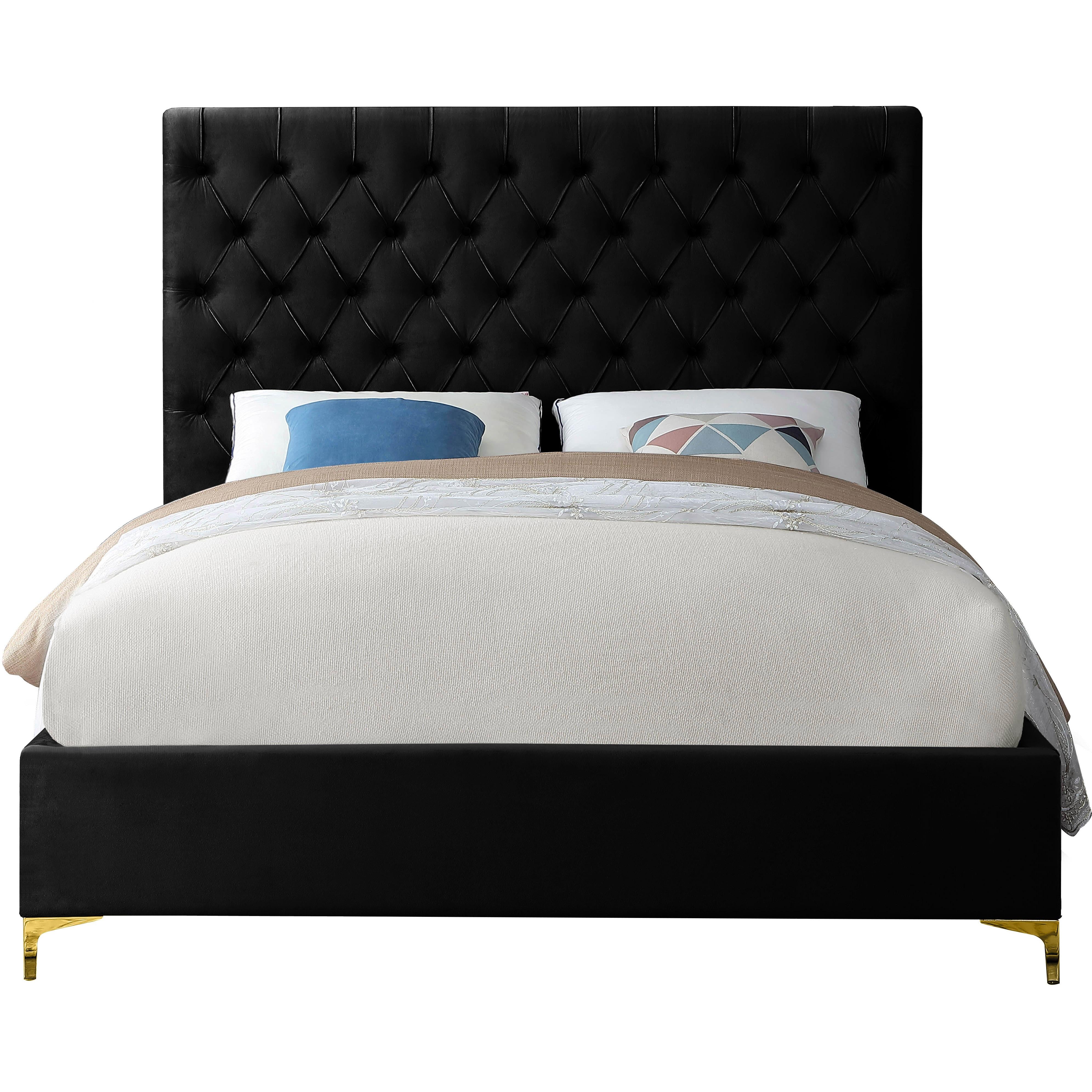 Meridian Cruz Black Velvet Queen Bed