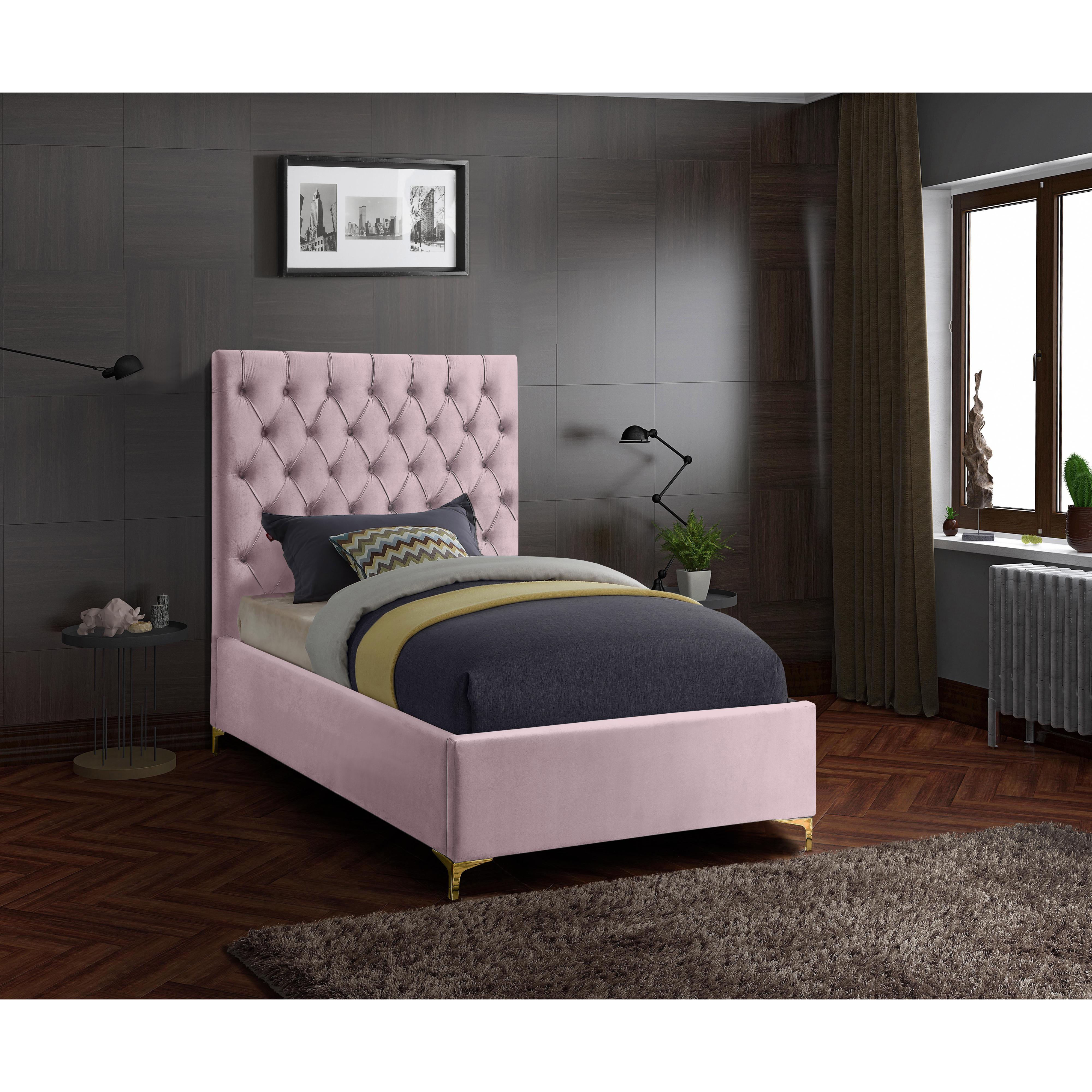 Meridian Cruz Pink Velvet Twin Bed