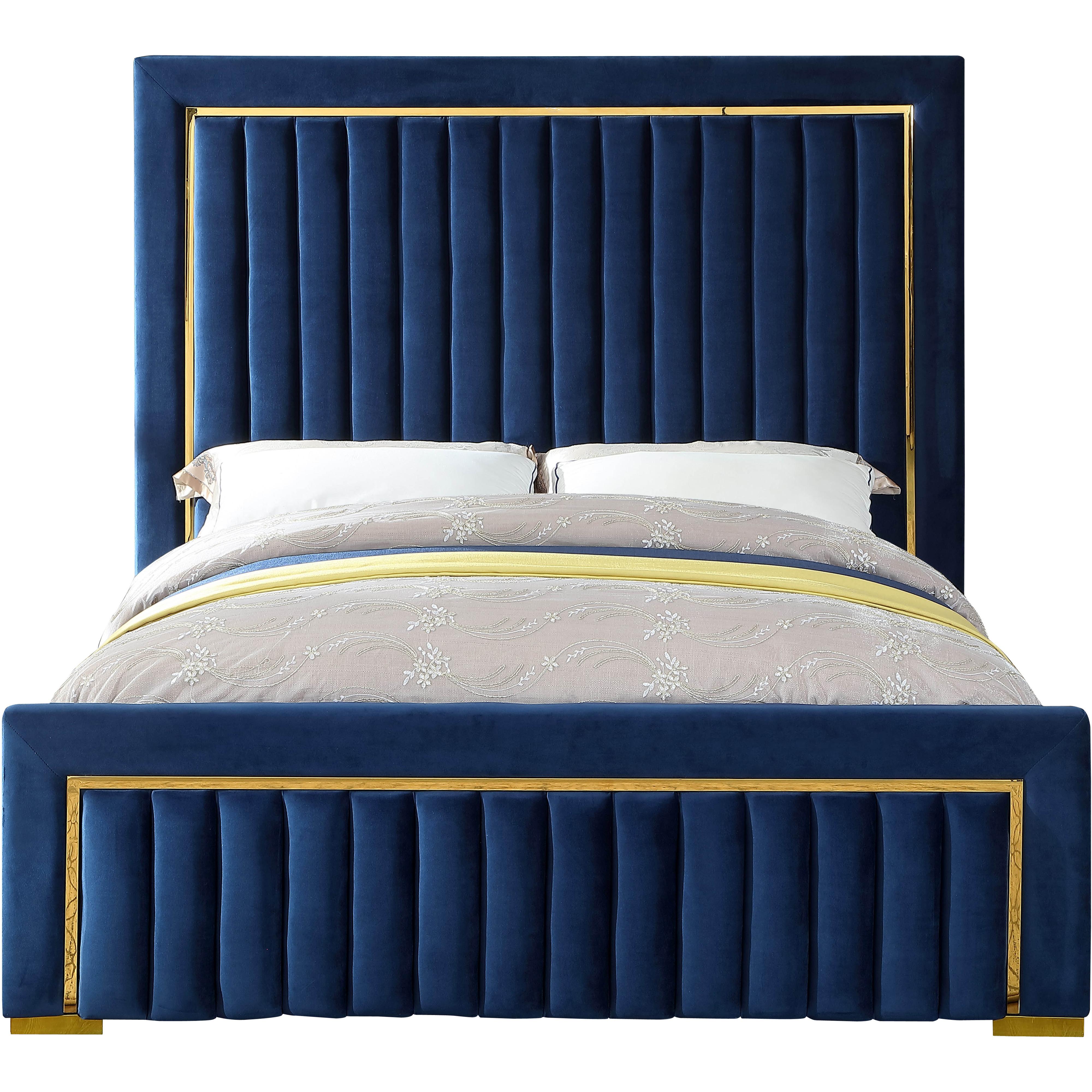 Meridian Dolce Navy Velvet King Bed (3 Boxes)