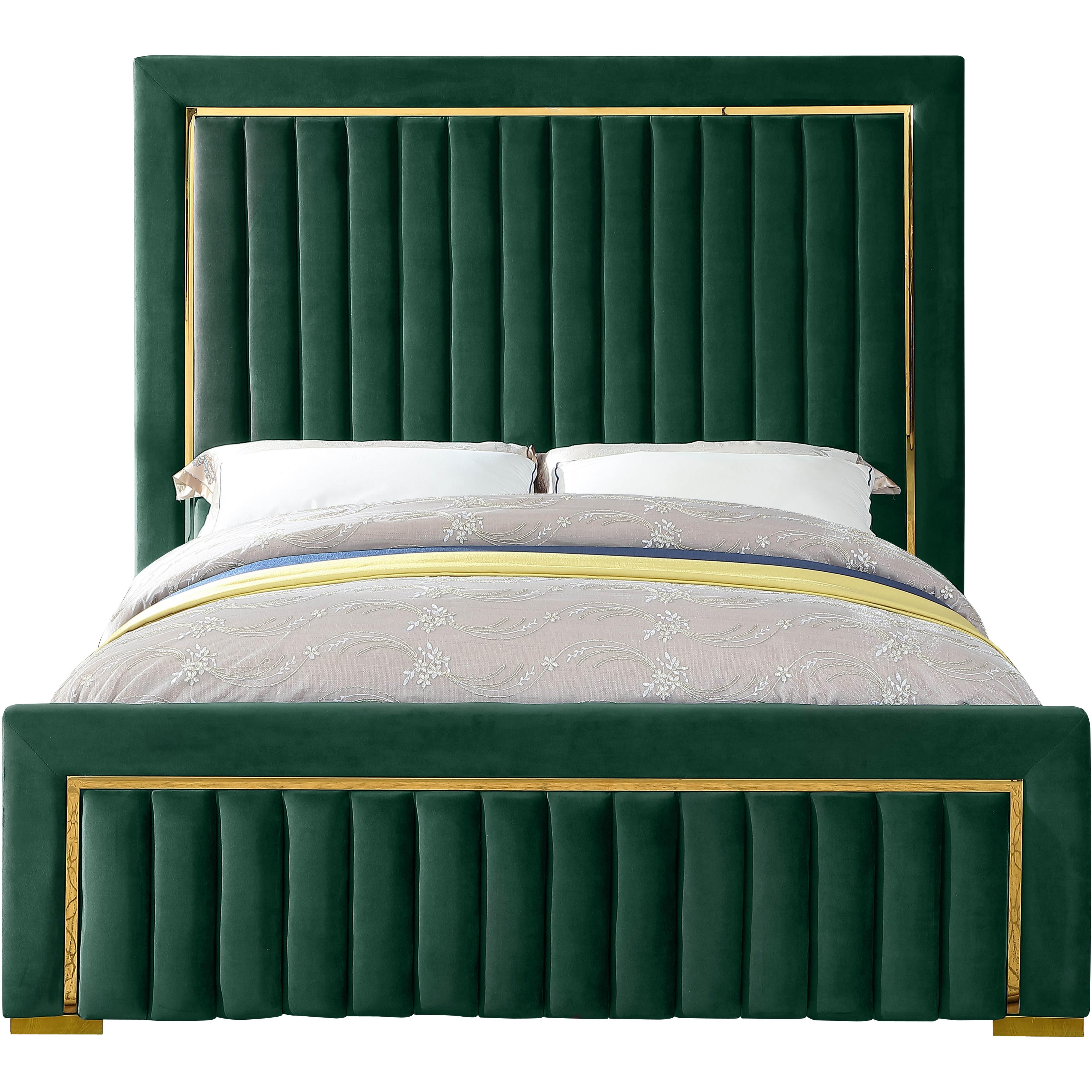 Meridian Dolce Green Velvet Queen Bed (3 Boxes)