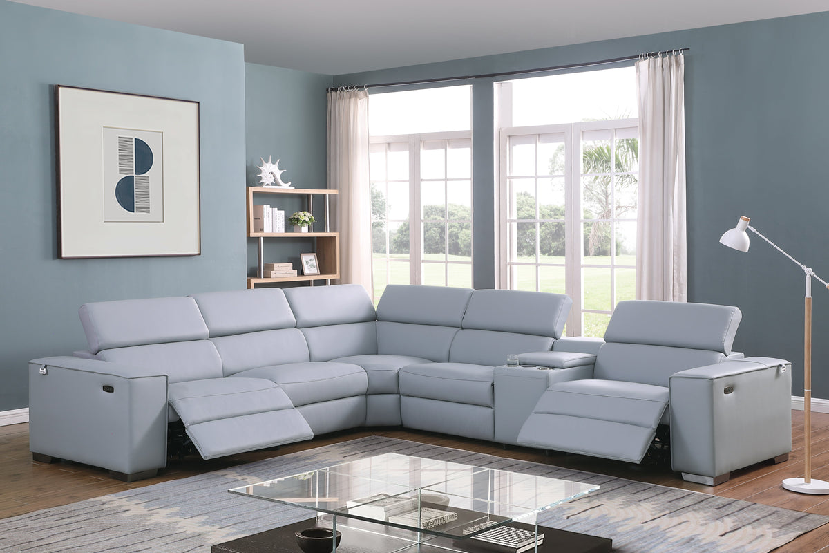 Picasso II Italian Leather 6-Piece Reclining Sectional, 3 Colors