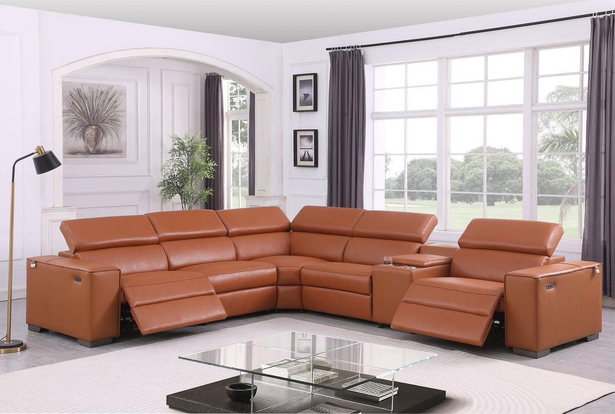 Picasso II Caramel Italian Leather 6-Piece Reclining Sectional