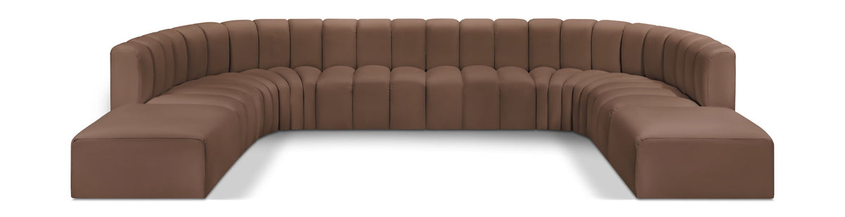 Arc Faux Leather Modular Sectional — 10-Piece Sectional — Brown