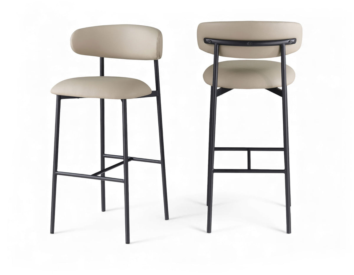 Lupita - Vegan Leather Upholstered Bar Stool With Matte Black Frame (Set of 2) - Taupe