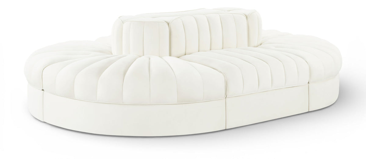 Rummi Performance Velvet Modular Sectional — 6-Piece Oval Sectional — Cream