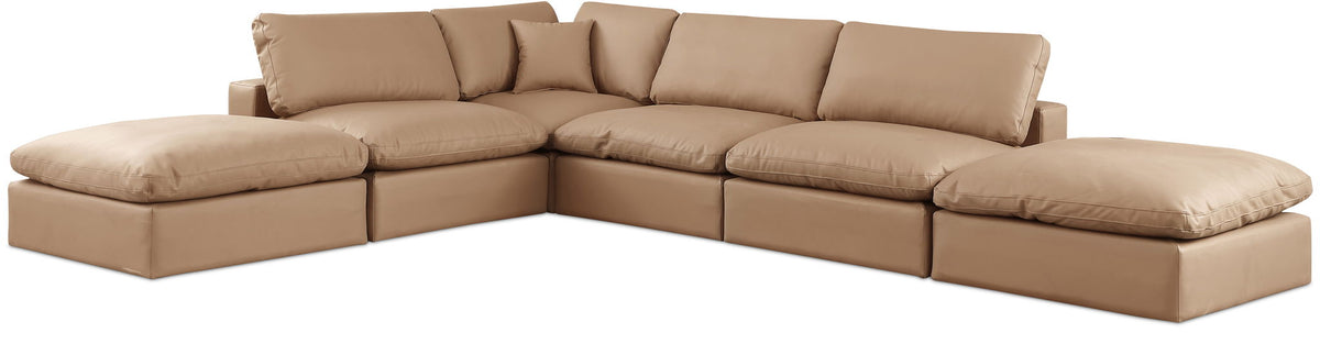 Comfy Faux Leather Modular Sectional — 6-Piece Sectional — Tan