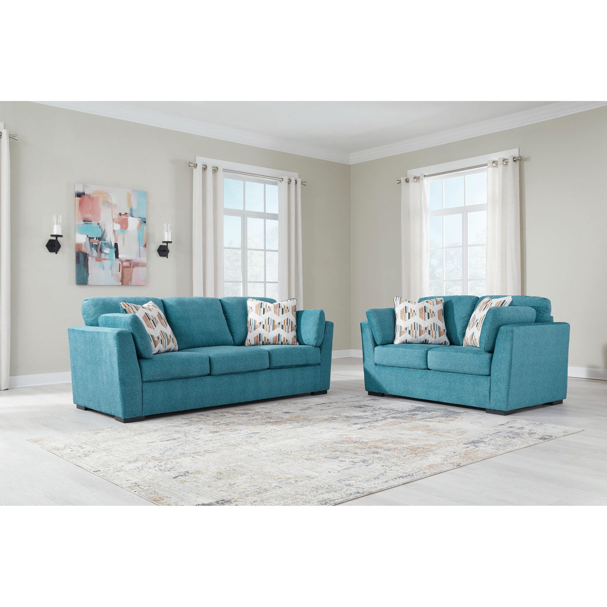 Keerwick Teal Sofa and Loveseat Set